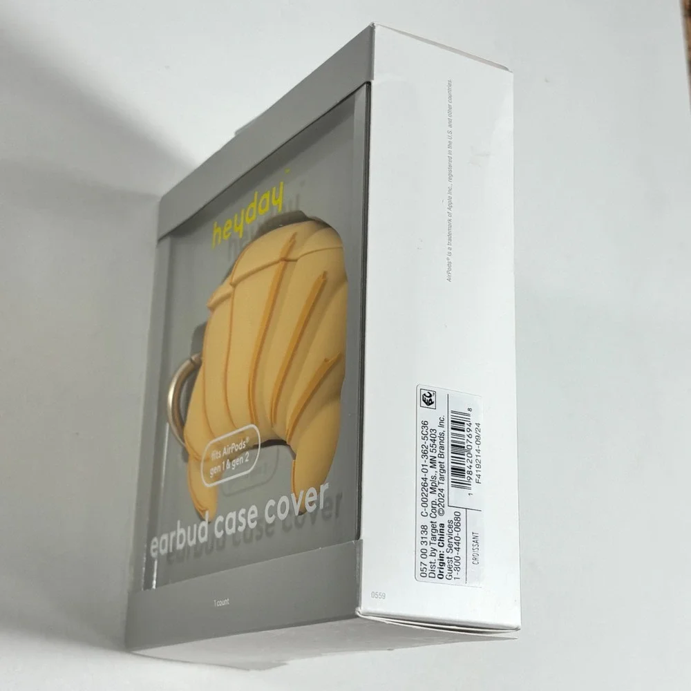 Heyday Croissant Earbud Case Cover for AirPods Gen 1 & 2 Yellow Silicone NIB